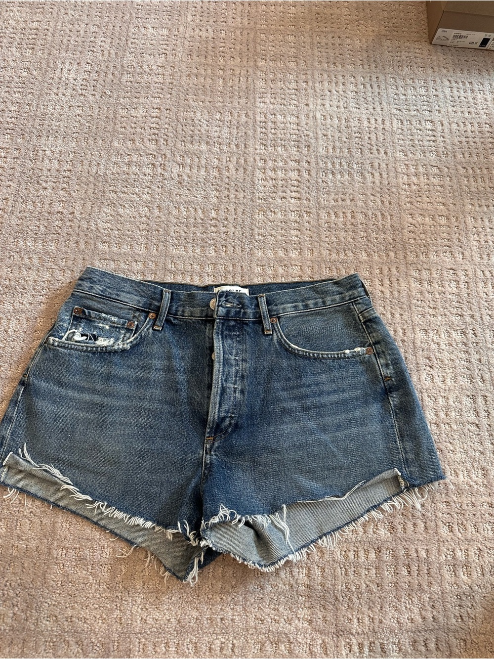 Agolde Parker Denim Cutoff Shorts in Distressed Blue